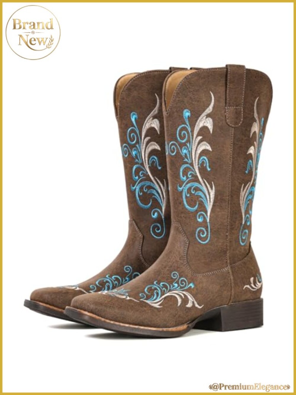 Women's Cowboy Boots Mid Calf Square Toe Cowgirl Western